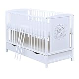 Baby Delux Babybett Kinderbett Gitterbett weiß 120x60 mit Schublade Bettkasten Bärchen Motiv