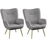Yaheetech 2 x Moderner Sessel Ohrensessel Armsessel Lehnsessel Polsterstuhl mit Holzbeine bis 136 kg Belastbar Grau