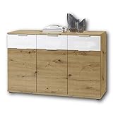 Stella Trading Universal Kommode in Artisan Eiche Optik, weiß - Schlichtes Sideboard mit viel Stauraum für Ihren Wohnbereich - 135 x 90 x 40 cm (B/H/T)