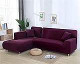 AITIHYA Einfarbige Ecksofabezüge für Wohnzimmer, elastischer Couchbezug, Stretch-Sofahandtuch, L-förmiges Sofa. Kaufen Sie 2 Stück Schonbezüge, tiefviolett, 1 Stück, 3-Sitzer, 190–230 cm