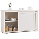 COSTWAY Sideboard, Küchenschrank mit Schiebetüren, höhenverstellbarer Ablage, Beistellschrank für Küche, Esszimmer und Wohnzimmer, 107 x 33 x 60 cm, Cremeweiß