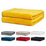 Rendiele Fleece-Decken Super Weiche Flanell Flauschige warme einfarbige Decken für Bett und Sofa, Gelb,125x150cm