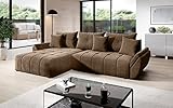 Furnix Ecksofa Calvani mit Schlaffunktion und Bettkasten - Couch Wohnzimmersofa mit Kissen - L-Form Sofa, Stellfüße in Chromoptik - B280 x T190 x H91 cm, Liegefläche 230 x 149 cm - MH 15 (braun)