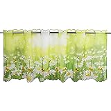 Delindo Lifestyle Scheibengardine SOMMERWIESE für die Küche, grüne Wohnzimmer Bistrogardine, 45x85 cm, Moderne und transparente Gardine für den Frühling und Sommer