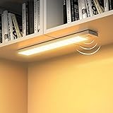 Unterbauleuchte Küche LED Schrankbeleuchtung 2Stück Warmweiß mit Bewegungsmelder Innen Akku,Schranklicht Schrankleuchten Lichtleiste USB mit Sensor für Kleiderschrank,Unterschrank,Treppe,Kofferraum,RV