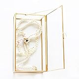 WONTHAI Goldene Glasbox mit Deckel, dekorative Schmuckbox, Messing, Klarglas, 20,5 x 11,0 x 5,5 cm