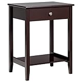 LIFEZEAL Nachttisch mit 2 Ebenen, Nachtschrank Beistelltisch aus Kiefer, Nachtkästchen mit Schublade & offenem Regal, Nachtkonsole für Schlafzimmer & Wohnzimmer, 47,5 x 36 x 62 cm (Braun)