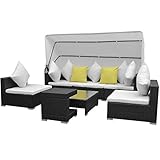Festnight 23-TLG. Lounge Set Loungemöbel Loungeset Loungegruppe mit Sonnendach Poly Rattan Schwarz