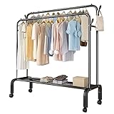 Metall-Kleiderständer, Kleiderständer, Garderobenständer auf Rollen, für Schlafzimmer, Wohnzimmer, Geschäft, Weiß und Schwarz, einfach zu montieren (150 x 135 x 154 cm)