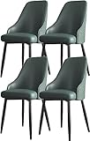 Küchen-Esszimmerstühle, Esszimmerstuhl-Set, 4 Stück, mit dickem Leder und Sessel mit Rückenlehne, Schwarze Metallfüße mit Fußpolstern – gepolsterter Lounge-Waschtischstuhl (Farbe: