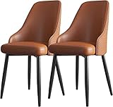 Küche Esszimmerstühle Esszimmerstuhl 2er Set mit dickem Leder und Sessel mit Rückenlehne Schwarze Metallfüße mit Fußpolstern - Lounge Gepolsterter Waschtischstuhl (Color : Orange)