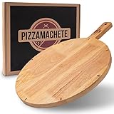 PIZZAMACHETE Premium Schneidebrett I Pizzateller aus Holz I Hochwertiger Holzteller mit Griff I Serviertablett für Pizza, Flammkuchen und Brot