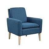 LADOKEE Sessel Armlehnensessel Relaxsessel Ohrensessel Polstersessel 76 x 74 x 84cm mit Armlehnen Massivholzbeine Modern Einfach für Schlafzimmer Wohnzimmer Balkon Büro (Blau)