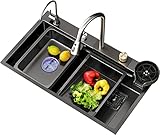 Küchenspülen für zu Hause, schwarzes Küchenspülbecken aus Edelstahl 304, Wäschewaschbecken, Waschbecken am Arbeitsplatz zum Händewaschen, Spülbecken für zu Hause, Gemüsebecken, Einzelwaschbe