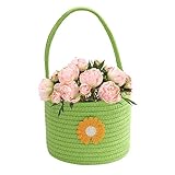 Youngwier Gewebter Aufbewahrungskorb | Aufbewahrungskorb aus Baumwollseil mit Griff,Bunte gewebte Blumen dekorativer runder Korb für Handtücher, Spielzeug, Kleidung, Geschenke
