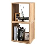 COSTWAY 2er Set Würfelregalen, stapelbares Regalwürfel, Bücherregal, Cuberegal für Wohnzimmer, Schlafzimmer, Arbeitszimmer, Eiche