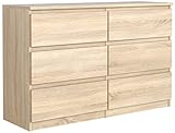 meble masztalerz Kommode Eiche-Sonoma mit 6 Schubladen 120 cm, Sideboard Wohnzimmer, Kommode Schlafzimmer H: 78,5cm, B: 120 cm, T: 39 cm, Kommode mit Schubladen, Schubladenschrank