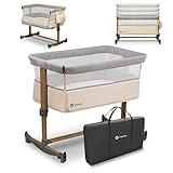 Lionelo Leonie 3 IN 1 Beistellbett Babybett, Schaukelfunktion, 5-stufige Höhenverstellung, Schräglage, Matratze, Abnehmbare Seitenwand, Räder, Seitentasche, Einfach Transport