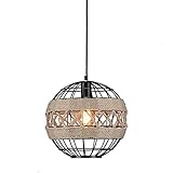 HEBXMF Laternen-Pendelleuchte aus Schmiedeeisen im Retro-Stil, Einkopf-Kronleuchter mit E27-Schraube, personalisierte Hängelampe aus Hanfseil aus Schmiedeeisen, Dekorationsleuchten für Restaurantbars