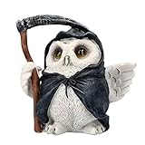 pologmase Grim Reaper Owl Figurine, Eulen Figur mit Sense, 12cm Dekofigur Sensenmann Eule, Künstliche Eulen-Figuren, Gartendekoration, Eulen-Ornament für Zuhause
