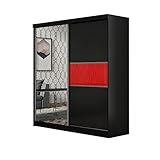 BETTSO-Kleiderschrank Schwebetürenschrank mit Spiegel, mit Kleiderstange Viel Stauraum, geräumige Regalen für Schlafzimmer,Kinderzimmer oder Wohnzimmer-DEMAR 150 (Schwarz)