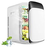 GOPLUS 15L Mini Kühlschrank leise, Tragbarer Autokühlschrank mit Heizfunktion, Elektrischer Kühler und Erwärmer, Tragbarer Kühlschrank, mit ECO-Modus, -3~50 °C, für Auto Haus Büro (Weiß)