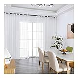 Mesnt Vorhänge Wohnzimmer, Polyester Halbtransparenter Voile-Vorhang mit besticktem Netzmuster, Weiß, H115 x B96 cm
