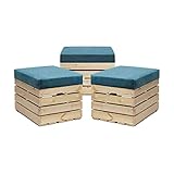 GrandBox Sitzhocker aus Holz 37x40x50 Polster, Sitztruhe Hocker mit Stauraum, Sitzbank, Sitzpouf, Sitzkiste Shabby Chick Vintage Weinkiste mit Deckel - Natur unbehandelt 3er Set