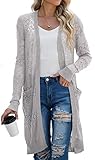GRECERELLE Damen Sommer Strand Cover Up Casual Bademode Cardigan Langarm Urlaub Lose Lange Bikini Coverups Kimono für Damen, L04 Grau, S