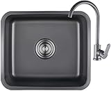 Küchenspüle Edelstahl Waschbecken Küchenspülen, Edelstahl-Badewanne, Einzelbecken, schwarzer Nano-Mini-Einzelbecken, 19 cm, große Tiefe, Warm- und Kaltwasserhahn aus Edelstahl 304