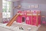 Relita Hochbett Toby Buche Massiv mit Rutsche + Stoffset pink/rosa,
