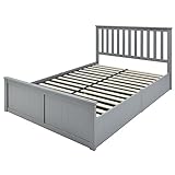 ATHRZ Massivholzbett Holzbett Doppelbett Material Massivholz 140 X 200 Cmholzbett Doppelbett Mit Lattenrost Und Stauraum FüR Kinder Jugendliche Erwachsene Einfach Zu Montieren Grau