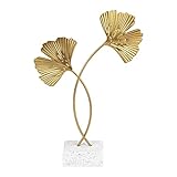 DEHUA Ginkgo Blatt Metallskulptur, Ginkgo Biloba Ornamente mit Sockel, Minimalistische Deko Abstrakte Skulptur, Moderne Blattskulptur für Home Office Flurtisch und Schreibtisch (28x14 cm Gold)