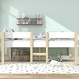 Merax Kinderbett mit Rausfallschutz, Babybett für Jungen & Mädchen, Stabil Massivholz & Holz-Platte Beistellbett mit Lattenrost (Weiß, 90x200 cm)