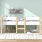 Kinderbett mit Rausfallschutz und Lattenrost - Vielseitiges Kiefer Bett, Kinderbett Spielbett für Jungen & Mädchen - Massivholz Kinder Bett - Oberbett 90x200, Weiß (ohne Schublade)