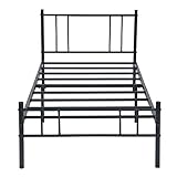 FetiNes Gästebett Einzelbettgestell Einzelbett Metallbett mit Lattenrost, Bettrahmen mit Kopfteil, Bettgestelle für Gästezimmer Schlafzimmer 90 x 190 cm, Schwarz