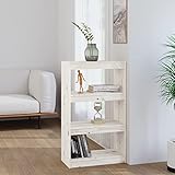 BULANED Bücherregal Raumteiler, Bookshelf, Regalbrett, Book Shelf, Bücher Regal, Deko Regal Wohnzimmer, Standregal, Weiß 60x30x103,5 cm Massivholz Kiefer