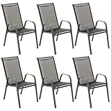 Nexos 6er Set Gartenstuhl Camping Stapelstuhl Hochlehner Terrassenstuhl – Textilene Stahl stapelbar – Farbe: Rahmen anthrazit/Bespannung schwarz