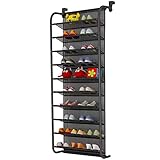 TZAMLI 10-Tier Schuhregal über der Tür Shoe Organizer Hanging Shoe Storage Shelf Starke Metallhaken für Closet Pantry (Schwarz, 56 x 21 x 151cm)