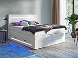 DREAMEA LED-Boxspringbett mit Topper - 160 x 200 cm - Kunstleder - Weiß - KEROS