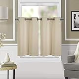 Dreamskull Kurzstores Gardinen Vorhänge Vorhang Schals Kurz Blickdicht mit Ösen Verdunkelungsgardinen Vintage Scheibengardinen Gardinenschals Bistrogardine Modern 90cm hoch 2er Set Wohnzimmer (Beige)