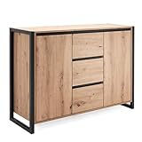 Newfurn Kommode Anthrazit Wildeiche Sideboard Vintage Industrial - 120x88x40 cm (BxHxT) - Highboard Anrichte - [Vincent.Two] Wohnzimmer Schlafzimmer Flur Esszimmer