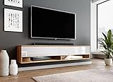 Furnix TV Lowboard Alyx Fernsehschrank Kommode B160 x H34 x T32 cm - mit LED-Beleuchtung, TV-Schrank Sideboard 2 Fächer mit Tür „Push-Click“, 2 offene Ablagen unten, Wandmontage möglich