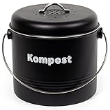Theo&Cleo Biomülleimer Küche 7 L , Bio Mülleimer Geruchsdicht mit Aktivkohlefiltern , Komposteimer Metall , Biomüll Retro (Mattschwarz)