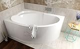 ECOLAM Badewanne Wanne Eckwanne Eckbadewanne Acryl weiß Standard 130x85 cm LINKS + Schürze Ablaufgarnitur Ab- und Überlauf Automatik Füße Silikon Komplett-Set