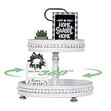 BTYRLE Zweistöckiges Tablett mit Holzgriff, Weiß