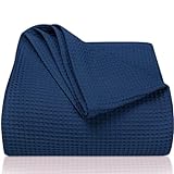 LAYNENBURG Premium Tagesdecke 150 x 200 cm - Waffelpique 100% Baumwolle - leichte Sommerdecke Waffeloptik - Baumwolldecke als Bett-Überwurf, Sofa-Überwurf, Couch-Überwurf - Sofa-Decke (blau)