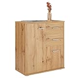 CARO-Möbel Kommode Locarno mit 2 Türen und Schubladen, modernes Highboard Bürokommode in Wotan Eiche