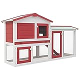 Großer Kaninchenstall, JUNZAI Hasenstall, Hasenkäfig, Kaninchenställe,Tierhaus, Kleintierstall, Kaninchenhaus, Haustierstall, Kaninchen Häuser, Rot und Weiß 145x45x85 cm Holz