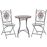 Outsunny Garten Sitzgruppe 3-teilige Mosaiktisch Essgruppe Balkonmöbel Set Gartenmöbel-Set 1 Tisch+2 Faltbare Stühle Terrasse Metall Mehrfarbing